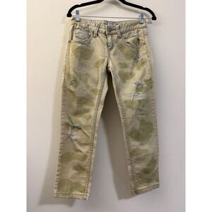 Free‎ People Women's Distressed Camo Print Straight Leg Skinny Jeans Size 25